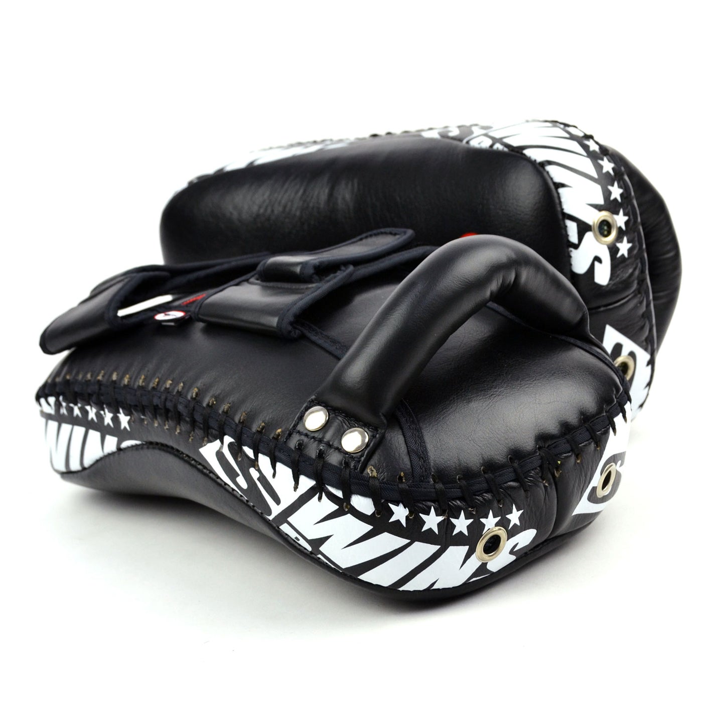 Black kick pads with Twins Special logo on a white background