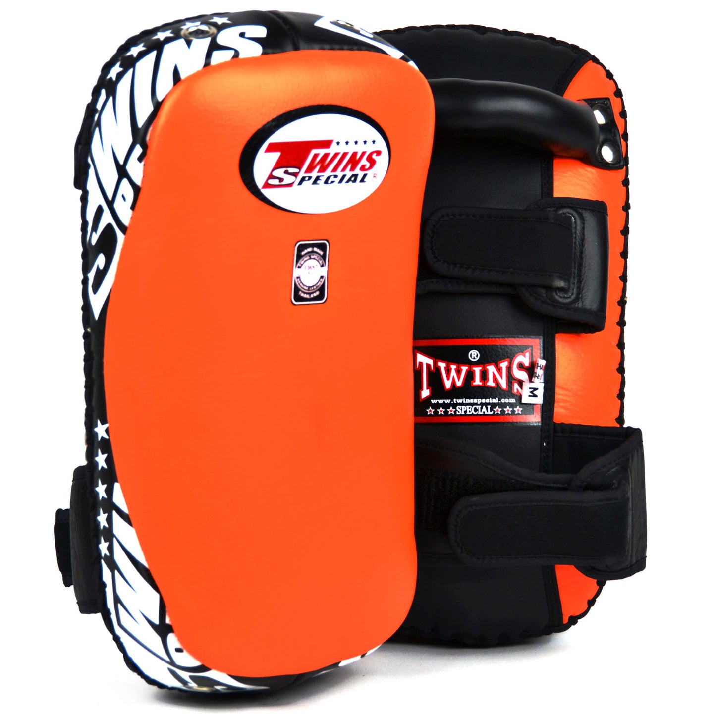 KPL10 Twins Curved Leather Thai Kick Pads Orange-Black