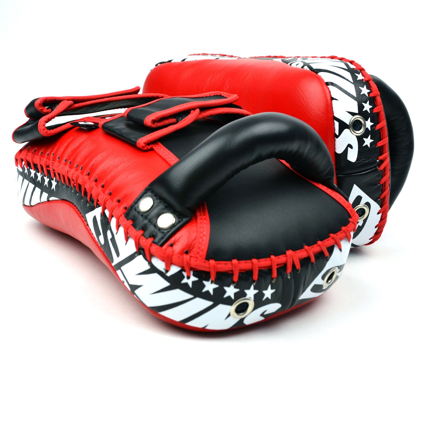 KPL10 Twins Curved Leather Thai Kick Pads Red-Black