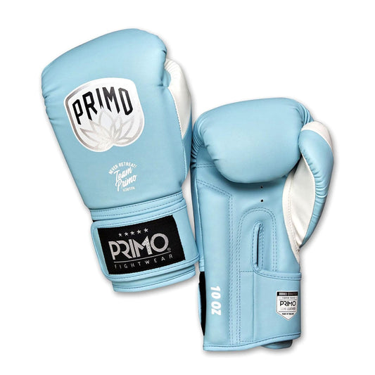 Light blue boxing gloves with Primo branding on a white background