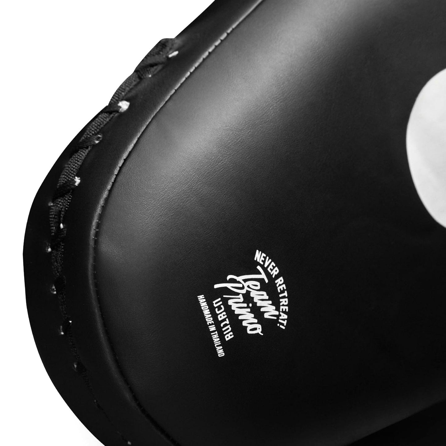 Black boxing pad with a brand logo on a white background