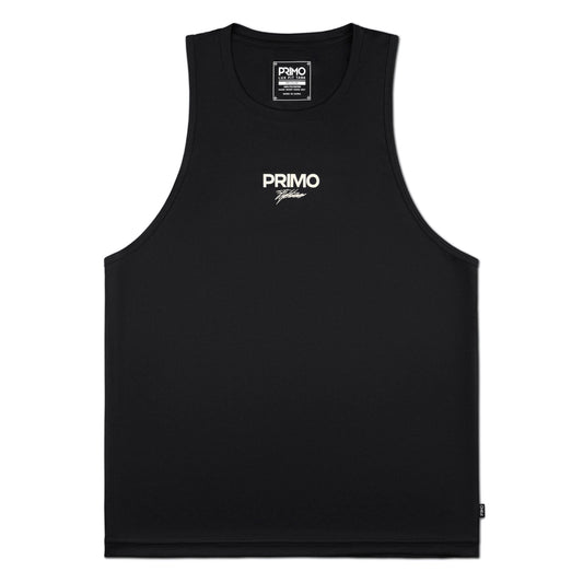 Black tank top with 'Primo' logo on a light gray background
