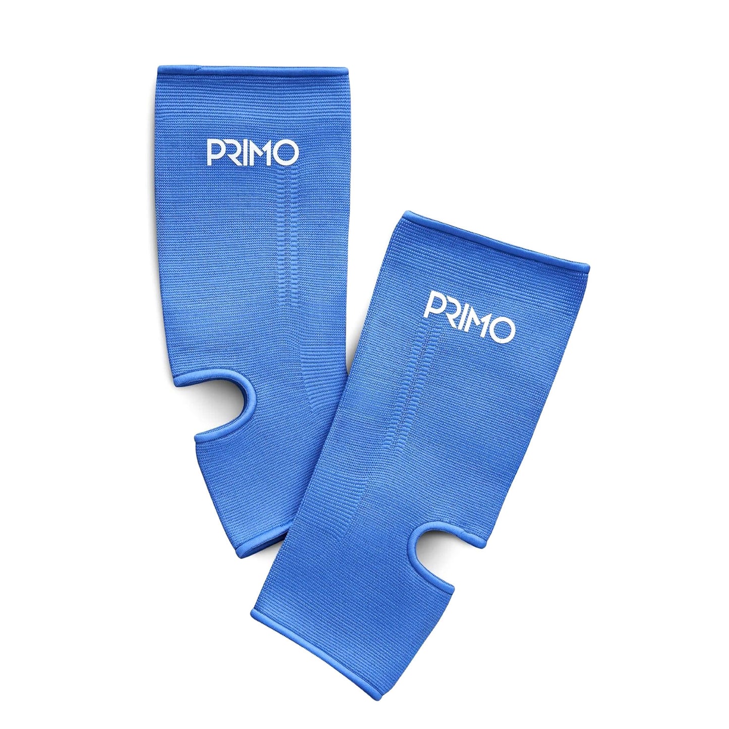 Blue ankle support sleeves with 'Primo' branding on a white background