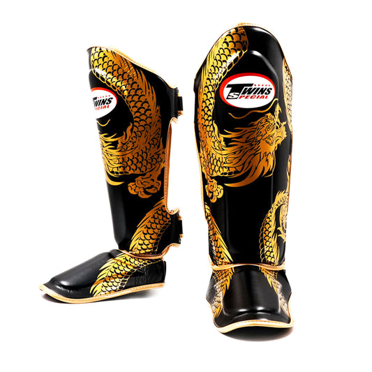 Twins Special FSGL10-49 Leather Shin Pads - Dragon Black-Gold