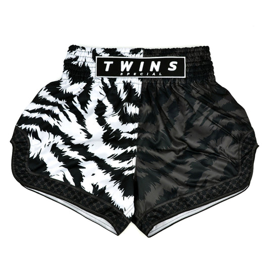 Black and white patterned shorts with 'Twins Special' branding on a white background