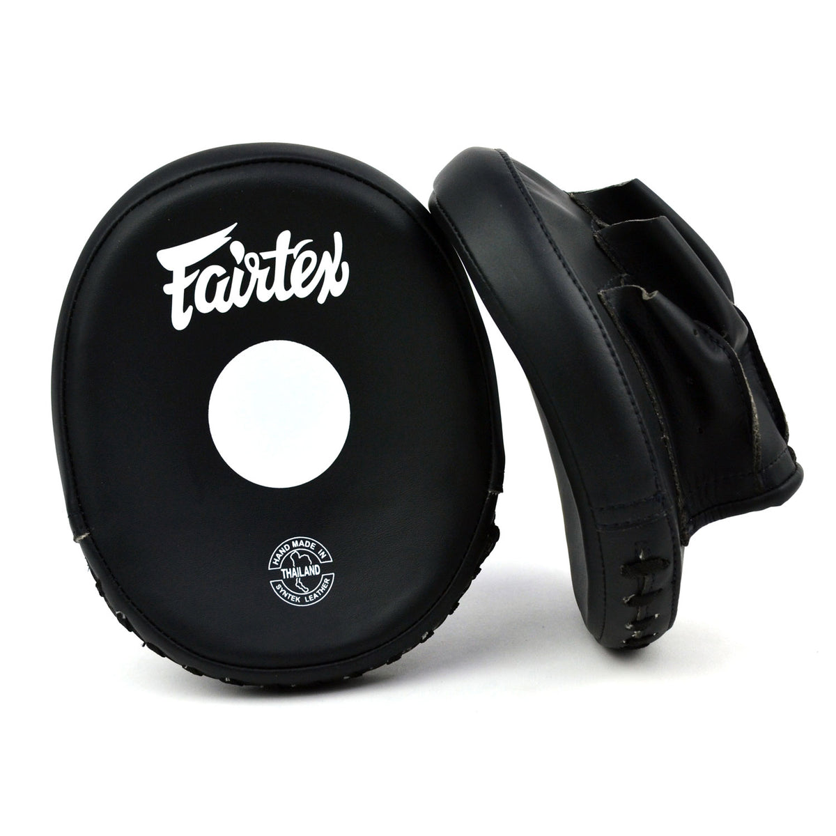 Black boxing mitts with 'Fairtex' branding on a white background