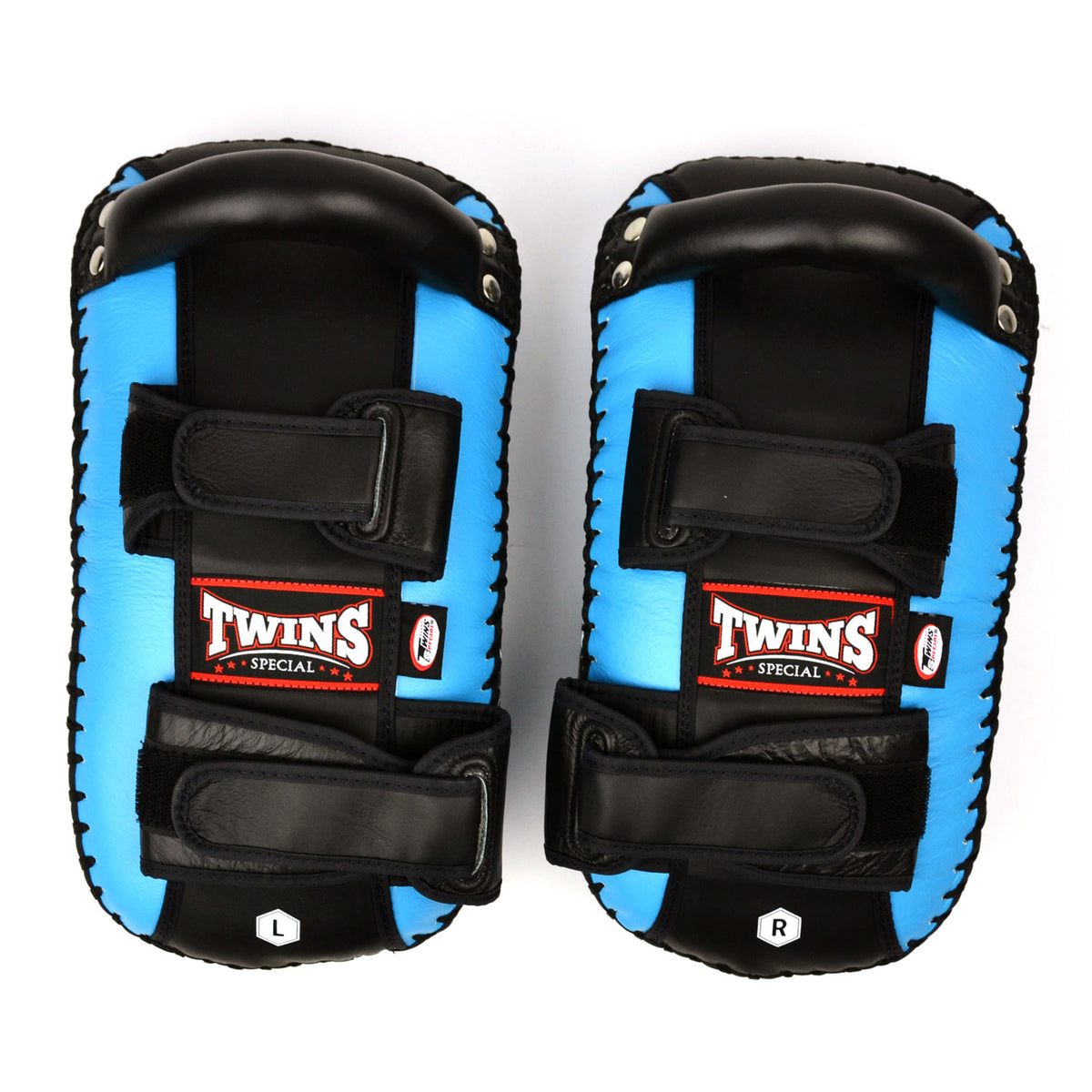 Twins Special KPL10 Curved Leather Thai Kick Pads - Light Blue-Black