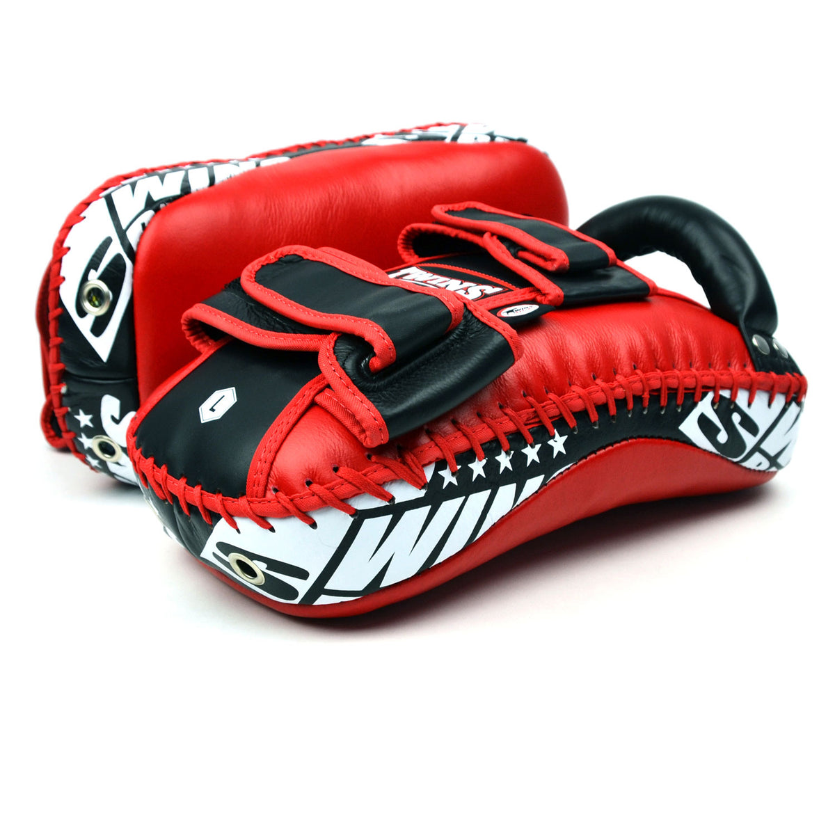 Twins Special KPL10 Curved Leather Thai Kick Pads - Red-Black