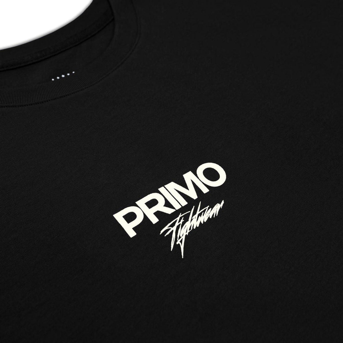Black t-shirt with 'PRIMO' logo on a plain background