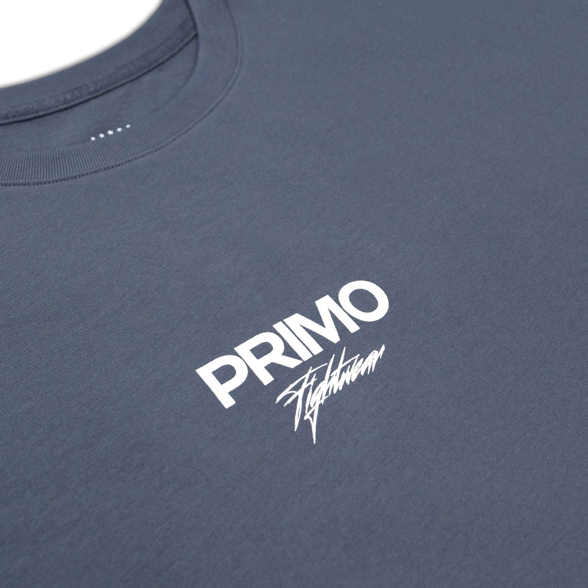 Navy blue t-shirt with 'PRIMO' logo on a white background