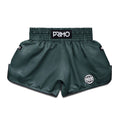 Green athletic shorts with 'Primo' branding on a white background
