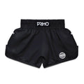 Black athletic shorts with 'Primo' branding on a white background