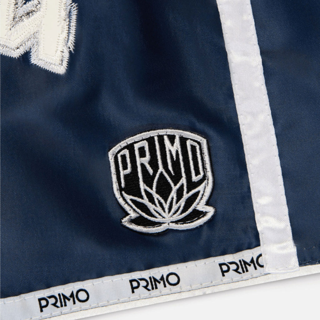 Navy blue fabric with 'Primo' logo and text