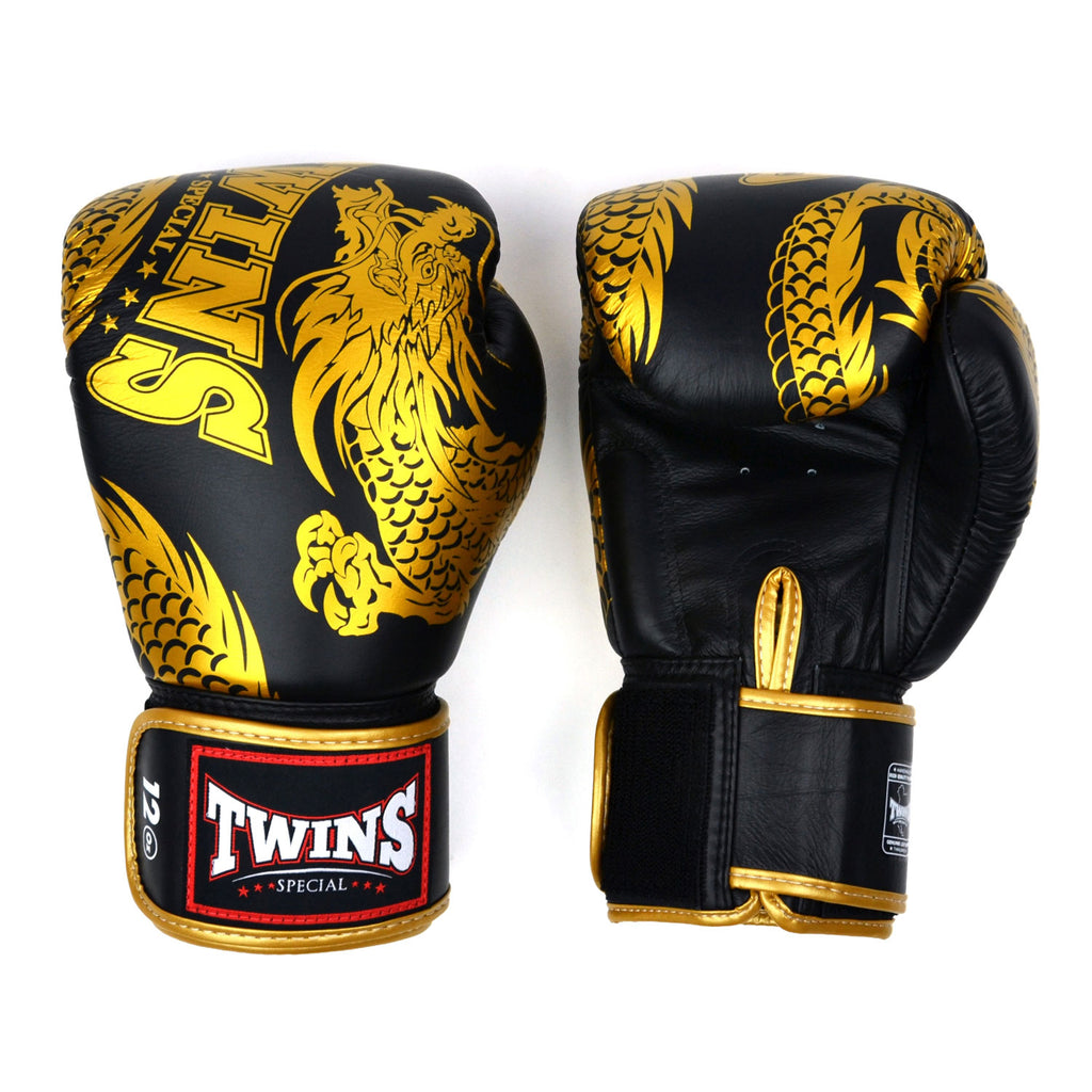Twins Special FBGVL4-49 Boxing Gloves - Dragon - Black-Gold