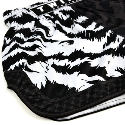 Black and white patterned shorts with 'Twins Special' branding on a white background