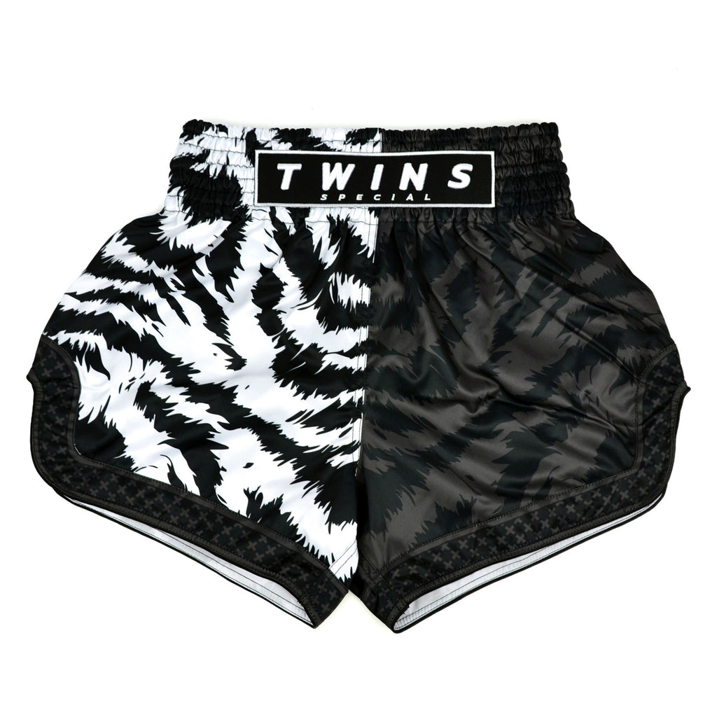Black and white patterned shorts with 'Twins Special' branding on a white background