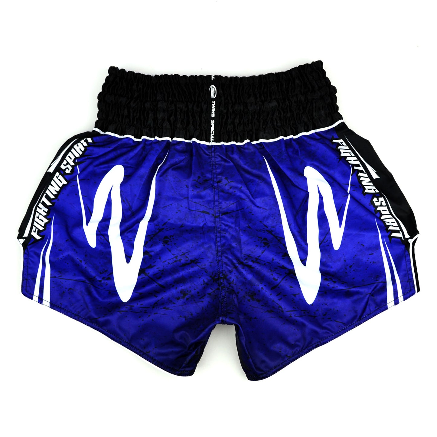 Blue Twins Special boxing shorts with black waistband on a white background