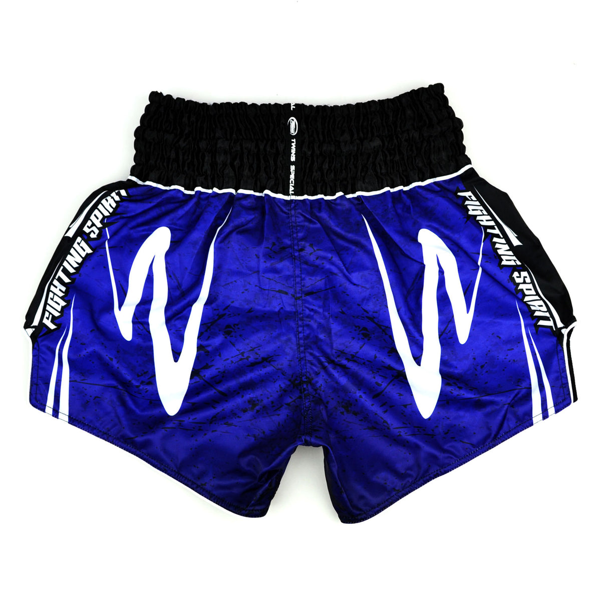 Blue Twins Special boxing shorts with black waistband on a white background
