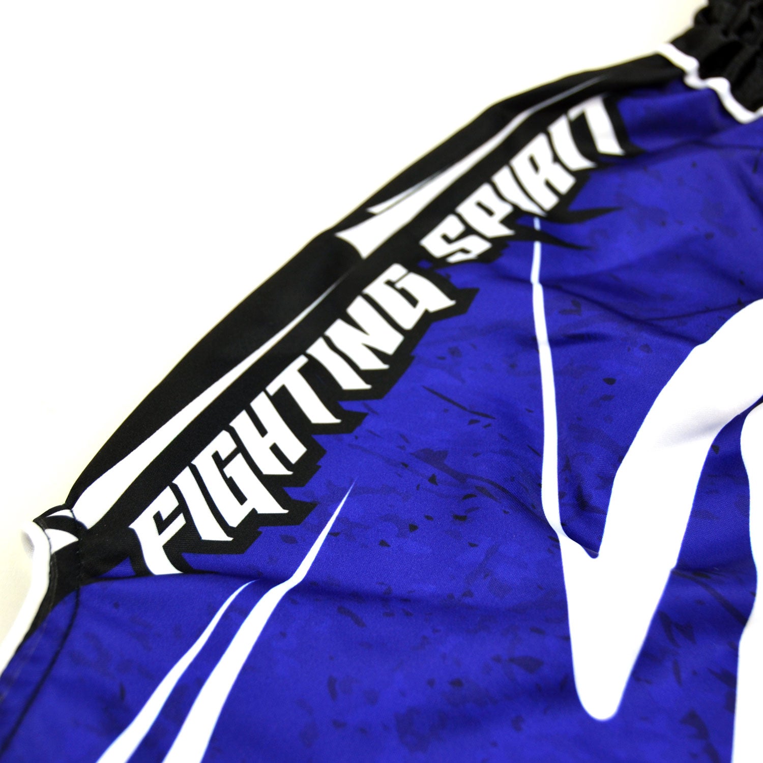 Blue Twins Special boxing shorts with black waistband on a white background