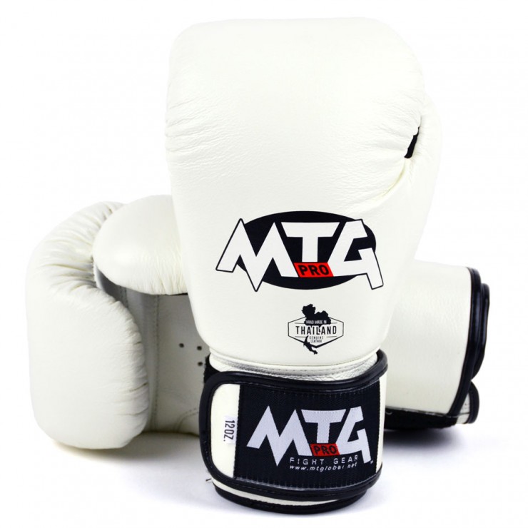 VG1 MTG Pro White Velcro Boxing Gloves