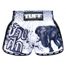 MRS203 TUFF Muay Thai Shorts Retro Style White War Elephant