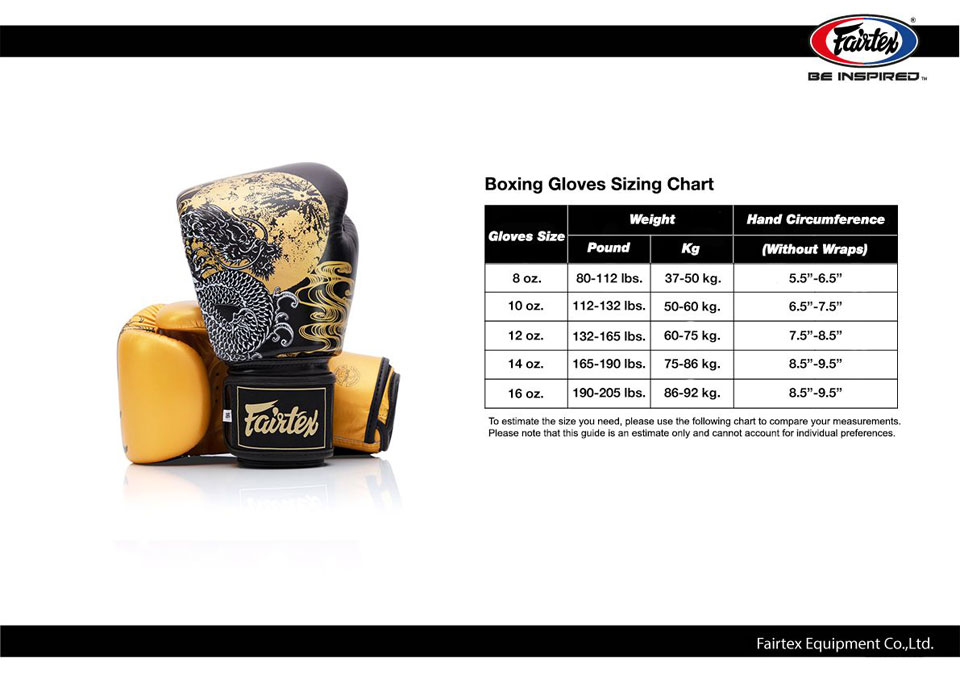 Fairtex Boxing Gloves Size Guide